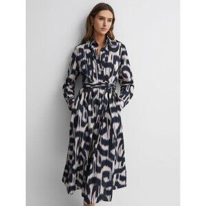 Reiss Cleo Printed Midi Dress Cream Black Size US 4/ EU 36